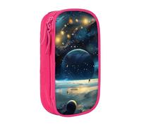 LRHCNZDCP Astuccio con stampa di luna, stelle e pianeti, grazioso astuccio per matite e penne, per scuola e ufficio, nero, rosa, Taglia unica, Zaino per la scuola