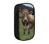 LRHCNZDCP Astuccio con stampa di mucca svizzera, carino, astuccio portapenne per scuola e ufficio, nero, Nero , Taglia unica, Zaino per la scuola