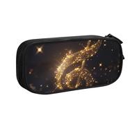 LRHCNZDCP Astuccio dorato con stampa a forma di nota musicale con stella caduta lucida, astuccio per matite e penne, per scuola e ufficio, nero, Nero , Taglia unica, Zaino per la scuola