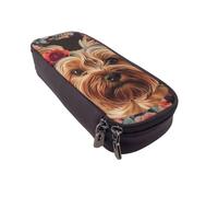 LRHCNZDCP Astuccio in pelle 3D con aquila calva che vola con bandiera stampata, astuccio per penne e matite, per scuola, ufficio, università, per adulti, ragazzi e ragazze, Cane e Floreale, Taglia