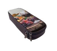 LRHCNZDCP Astuccio in pelle con stampa artistica con illusione ottica a spirale, grazioso astuccio per scuola, ufficio, università, organizer per adulti, ragazzi e ragazze, Vino rosso Galsses & uva