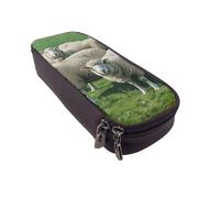 LRHCNZDCP Astuccio in pelle con stampa di pianeta spaziale e terra, grazioso astuccio per penne e matite, per scuola, ufficio, università, organizer per adulti, ragazzi e ragazze, Pecore e Agnelli