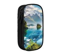 LRHCNZDCP Astuccio per matite con stampa di natura con vista sul lago di montagna, colore nero, grazioso astuccio per matite e penne per scuola e ufficio, Nero , Taglia unica, Zaino per la scuola