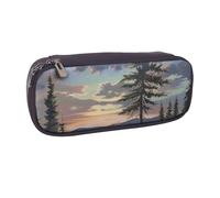 LRHCNZDCP Astuccio portapenne con stampa artistica con panda in pelle di grande capacità, per scuola, ufficio, università, adulti, ragazzi e ragazze, Alce Montagna Pino Albero Selvaggio, Taglia unica