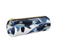 LRHCNZDCP Astuccio rotondo in pelle con stampa orca killer whale, astuccio con cerniera per scuola e ufficio