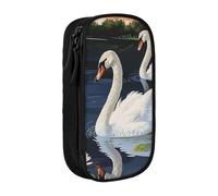 LRHCNZDCP Bellissimo astuccio con stampa di cigni bianchi sul lago, astuccio nero, carino astuccio portapenne per scuola ufficio, Nero , Taglia unica, Zaino per la scuola