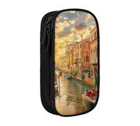 LRHCNZDCP Bellissimo astuccio stampato con vista sul canale di Venezia, grazioso astuccio portapenne per scuola e ufficio, nero, Nero , Taglia unica, Zaino per la scuola