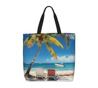 LRHCNZDCP Borsa a tracolla da donna, con stampa di palme da spiaggia, con stampa di barche, borsa a tracolla impermeabile, leggera, per shopping, viaggi e uso quotidiano, Beach Palm Tree Sedie Barche