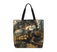 LRHCNZDCP Borsa a tracolla riutilizzabile con stampa in marmo verde acqua e oro per le donne borsa a tracolla leggera borsa della spesa per shopping, viaggi e uso quotidiano regalo, Treno a vapore