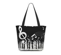 LRHCNZDCP Borsa per la spesa con stampa di piante carnivore, grande, borsa a tracolla, leggera, da donna, per lavoro, viaggi, shopping, Nota di musica bianca nera, Taglia unica