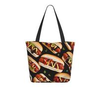 LRHCNZDCP Borsa per la spesa stampata con teschio di Halloween Borsa a tracolla grande borsa leggera da donna borse per laptop per lavoro viaggi shopping, Fun Food Hot Dogs, Taglia unica