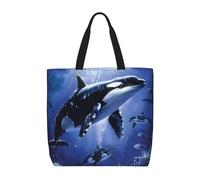 LRHCNZDCP Borsa shopper riutilizzabile da donna, impermeabile, leggera, con stampa marmorizzata, per shopping, viaggi e uso quotidiano, Balena Killer, Taglia unica