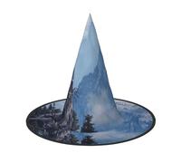 LRHCNZDCP Cappello da strega di Halloween, con stampa di scogliera di montagna, per donne e uomini, feste festive, cosplay, accessori di Halloween, 3 pezzi