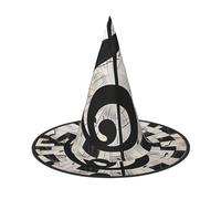 LRHCNZDCP Cappello da strega di Halloween stampato a tema musicale con chiavi musicali per donne e uomini, feste festive, cosplay, accessori di Halloween, 1 pezzo