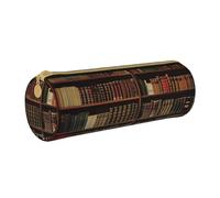 LRHCNZDCP Library Bookshelf Art Printed Pencil Case Round Zipper Cute Pencil Pouch Pencil Box per scuola e ufficio