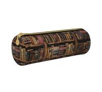 LRHCNZDCP Library Bookshelf Book Printed Pencil Case Round Zipper Cute Pencil Pouch Pencil Box per scuola e ufficio