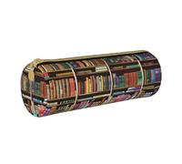LRHCNZDCP Library Bookshelf Printed Pencil Case Round Zipper Cute Pencil Pouch Pencil Box for School & Office