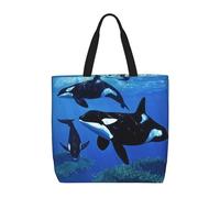LRHCNZDCP Lotus Flower 1 stampa riutilizzabile Shopper Tote per le donne Borsa a tracolla impermeabile leggera borsa della spesa per shopping, viaggi e uso quotidiano regalo, Killer Wales Nuotare