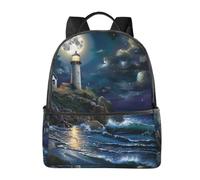 LRHCNZDCP Opossum In Tree - Zaino da scuola con stampa di un albero, elegante, leggero, da viaggio, per bambini, ragazzi e ragazze, Faro al chiaro di luna, One Size, Zaino daypack
