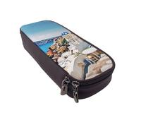 LRHCNZDCP Santorini - Astuccio in pelle con stampa dell'isola greca e vista sul mare, per scuola, ufficio, università, per adulti, ragazzi e ragazze