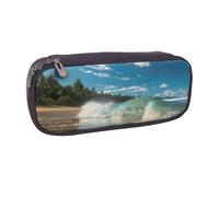 LRHCNZDCP Sunny Wave - Astuccio in pelle con stampa a tema spiaggia, grande capacità, per scuola, ufficio, università, adulti, ragazzi e ragazze