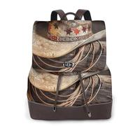 LRHCNZDCP Zaino da donna con stampa di palme e barche da spiaggia, in pelle PU, zaino da viaggio per computer portatile, per scuola, lavoro e avventure nel fine settimana, Cappello americano West