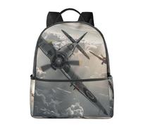 LRHCNZDCP Zaino da scuola con stampa a righe bianche e nere, zaino per computer portatile, elegante, leggero, zaino da viaggio per bambini e ragazze, Aereo aereo della seconda guerra mondiale, One