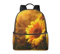 LRHCNZDCP Zaino da viaggio per bambini, ragazzi e ragazze con stampa in marmo verde acqua e oro, Sunny Girasole Farfalla, One Size, Zaino daypack