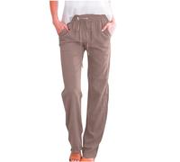 LRMQS Pantaloni casual da donna in lino 2024 primavera coulisse elastico in vita pantaloni con tasche lounge moda abbigliamento vacanza, Z2_marrone, L