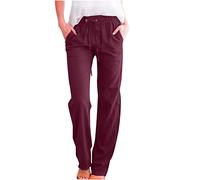 LRMQS Pantaloni casual da donna in lino 2024 primavera coulisse elastico in vita pantaloni con tasche lounge moda abbigliamento vacanza, Z1_vino, L