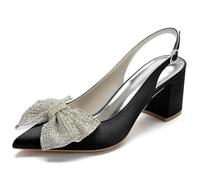 LRMYMHY Décolleté da Donna in Satin con Punta Tacco A Blocco da 6 Cm Scarpe da Sposa Cinturino Dietro Il Tallone Ideali per Feste Serali,Nero,36 EU