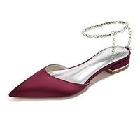 LRMYMHY Décolleté da Sposa da Donna in Satin con Strass Tacco Basso Cinturino alla Caviglia Punta A Punta Slingback Scarpe da Sera per Matrimonio,Burgundy,36 EU