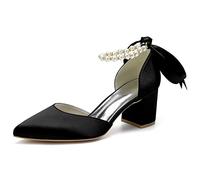 LRMYMHY Donna Tacco A Blocco Scarpe da Sposa Punta A Punta Punta Chiusa Décolleté da Sposa Perla Cinturino alla Caviglia Sandali,Nero,42 EU