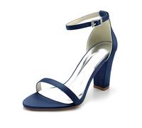 LRMYMHY Sandali con Tacco A Blocco da Donna Punta Aperta Cinturino alla Caviglia Scarpe da Sposa Bianche per La Sposa,Marina Militare,39 EU