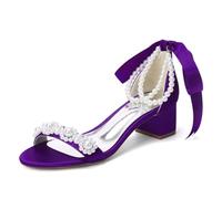 LRMYMHY Sandali da Donna con Tacco Largo E Perle Cinturino alla Caviglia Abito Scarpe da Sposa E da Sera,Viola,40 EU