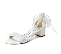 LRMYMHY Sandali da Donna con Tacco Largo E Perle Cinturino alla Caviglia Abito Scarpe da Sposa E da Sera,Avorio,39 EU