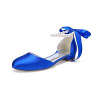 LRMYMHY Scarpe da Sposa Basse in Raso con Perle E Fiocchi