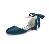 LRMYMHY Scarpe da Sposa Basse in Raso con Perle E Fiocchi
