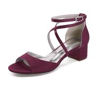 LRMYMHY Scarpe da Sposa da Donna in Raso con Tacco A Blocco Sandali con Tacco A Punta Aperta Cinturino Incrociato Décolleté da Sposa,Burgundy,36 EU