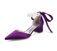 LRMYMHY Scarpe da Sposa da Donna in Satin con Tacco A Blocco Champagne Punta A Punta E Cinturino con Perla,Viola,39 EU