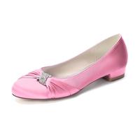 LRMYMHY Scarpe da Sposa in Raso da Donna, Eleganti con Punta Tonda Scarpe da Sposa con Strass Slip-On Décolleté da Festa per La Sposa,Rosa,40 EU