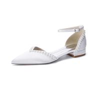 LRMYMHY Scarpe da Sposa in Raso Perlato per Donna con Punta A Punta Scarpe da Sposa Scarpe Formali per Ballo O Festa con Cinturino alla Caviglia,Bianca,38 EU