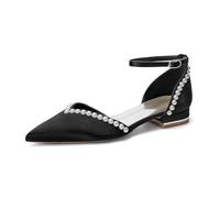 LRMYMHY Scarpe da Sposa in Raso Perlato per Donna con Punta A Punta Scarpe da Sposa Scarpe Formali per Ballo O Festa con Cinturino alla Caviglia,Nero,42 EU