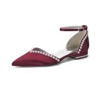 LRMYMHY Scarpe da Sposa in Raso Perlato per Donna con Punta A Punta Scarpe da Sposa Scarpe Formali per Ballo O Festa con Cinturino alla Caviglia,Burgundy,42 EU