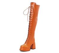 LRMYMHY Stivali sopra Il Ginocchio da Donna con Tacco a Blocco | Chiusura Lampo Stringati Stivali Alti Alla Coscia Autunno Inverno Stivali Invernali Lunghi E Caldi
