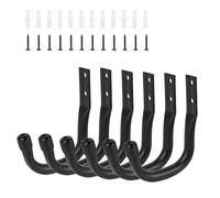 Lrocotanc 6 Pezzi Appendini per Bici da Muro, Ganci da Parete Neri per Garage, Ganci a J per Biciclette, Organizer Gancio Bici Muro, Supporto per Utensili, Scale e Oggetti Pesanti (11,5 x 9 cm)