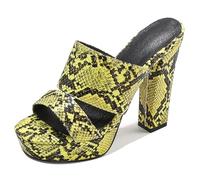 Lroey Reoly Muli da Donna, Sandali Spuntati con Tacco Alto Senza Chiusura Tacco a Blocco Mule con Plateau Sandali Festa, 12250Vse Giallo-Snakeskin Numero 35 EU
