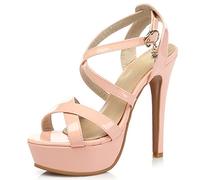 Lroey Reoly Sandali con Tacco Alto Donna, Sandali Punta Aperta Moda Tacco a Spillo Scarpe da Festa con Plateau Fibbia Criss Cross Strap 127 Rosa Numero 37 EU