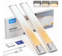LROLTEF Luce LED Sottopensile Armadio con Sensore Movimento 20CM 3 Color | 1100mAh Luce Lampada Armadio Dimmerabile Magnetica Ricaricabile per Cucina Adesiva Scale Soggiorno Camere da Letto 2P Argento