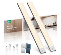LROLTEF Luce LED Sottopensile Cucina 4000K 40CM Sensore di Movimento per Luci 2200mAh 66 LED Luce Armadio Lampada Dimmerabile per Cucina Scale Soggiorno Bagno Camere da Letto | 2 Pezzi Argento